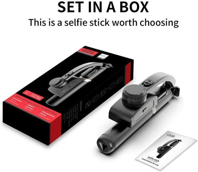 Handheld Gimbal Stabilisator mit Selfie Stick, Fülllicht und Bluetooth Stativ für Smartphones und Action Kameras, Schwarz - Bild 1