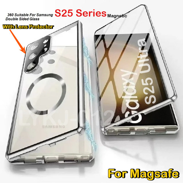 Magnetische Schutzhülle aus Metall mit doppelseitigem Glas für Samsung Galaxy S25 Edge und S25 Ultra Plus in Rot mit MagSafe-Kompatibilität - Bild 1