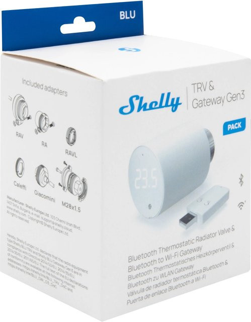 Shelly BLU TRV Smartes Thermostatventil mit BLU Gateway Gen3 Set zur Heizungssteuerung via Bluetooth und Wi-Fi in Weiß und Blau - Bild 1