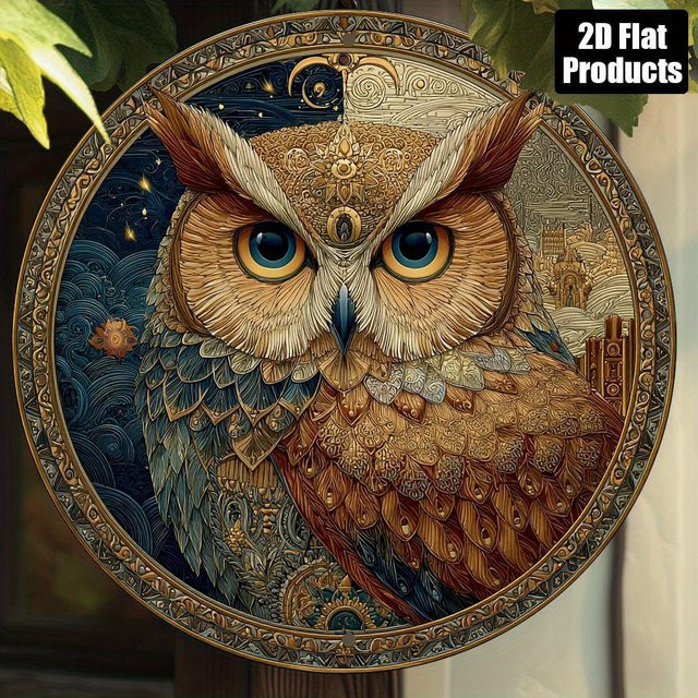 Potdemiel Vintage-Eule Wandkunstschild aus Aluminium mit floralem Design, rund, Mehrfarbig, Durchmesser: 20,3 cm - Bild 1