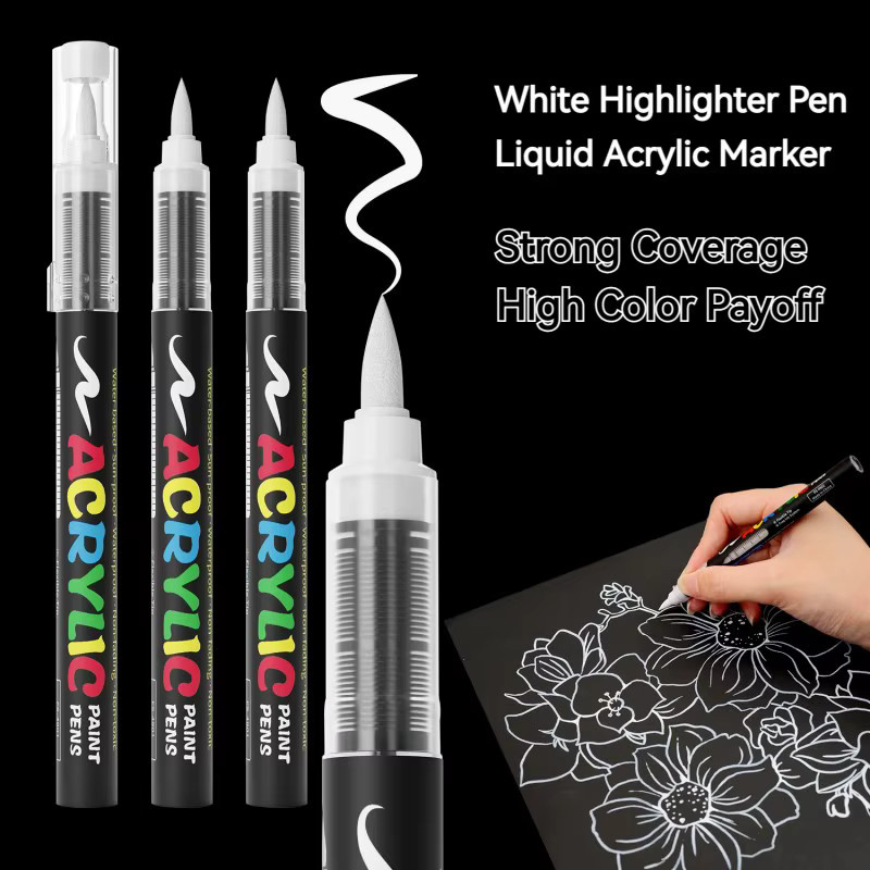 BUNKI Acrylmarker-Set mit 8 Brush-Pens in Schwarz und Weiß für Illustrationen und Bastelarbeiten auf Glas, Holz und Textil - Bild 5