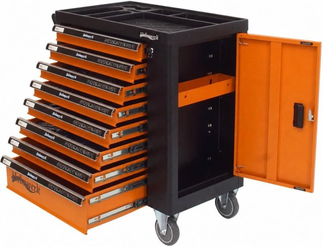 Holmwerk Werkstattwagen Profi Leer in Orange mit Arbeitsplatte, rollbar und abschließbar - Bild 1
