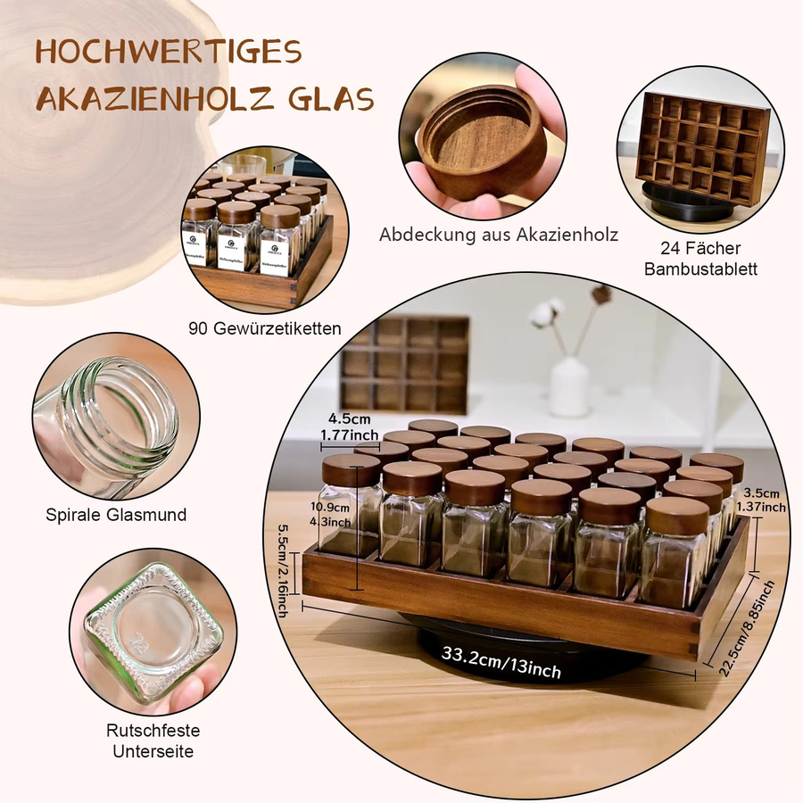 SAEIV Gewürzglas Set mit Gewürzregal, 12-teiliges Küchenorganisator Set aus Glas mit 120 ml Behältern - Bild 3