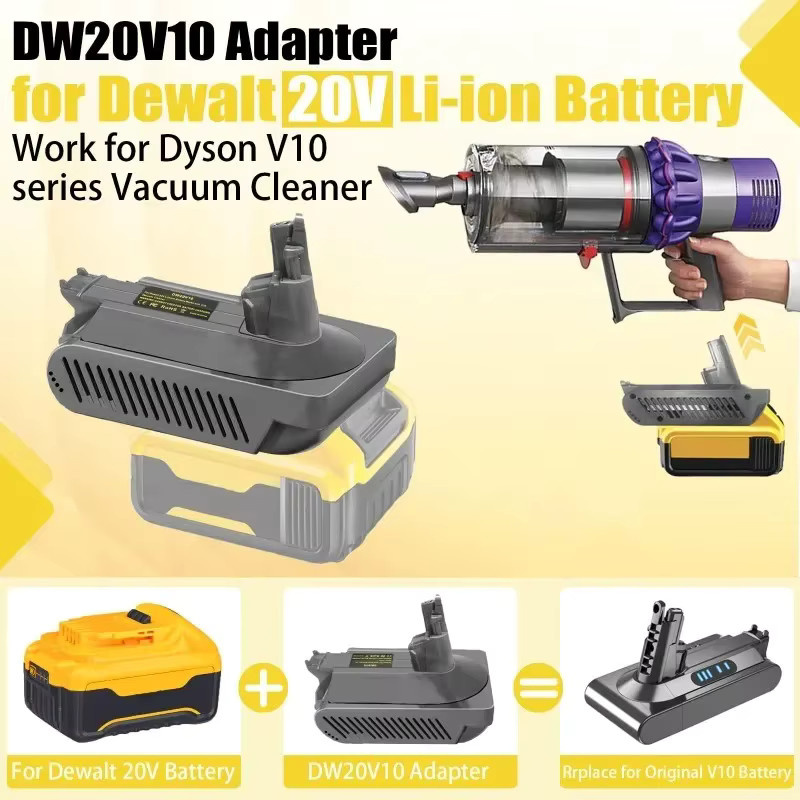 DW20V10 Batteriekonverter Schwarz für Dewalt 18/20 V Lithiumbatterien, kompatibel mit Dyson V10 Animal Hair Staubsauger - Bild 6