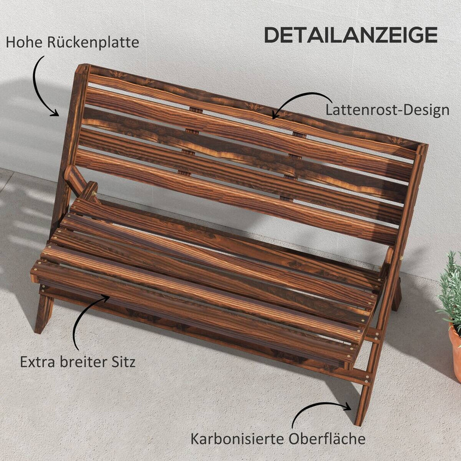 Outsunny Gartenbank aus Tannenholz in braun im rustikalen Latten-Design, B/T/H: 122 x 63 x 83 cm - Bild 3