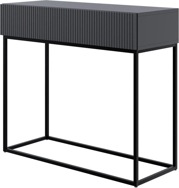 Selsey Veldio Konsolentisch mit Lamellenfront und Schublade in Schwarz, Breite: 90 cm - Bild 1