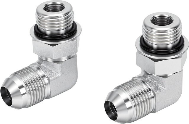 Elbow-Adapter 1/2 Zoll JIC 37 auf 1/2 Zoll SAE ORB 90 Grad aus Kohlenstoffstahl in Silber - Bild 1