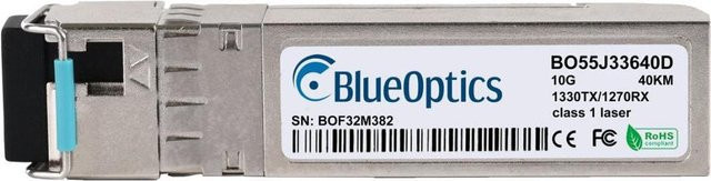 BlueOptics SFP+ Bidi Transceiver BO55J33640D Kompatibel mit Apresia H-BR40A-SFP+D, LC-Simplex, 10GBASE-BX-D, Singlemode Fiber, TX1330nm/RX1270nm, 40KM, DDM, Farbe: Silber - Bild 1