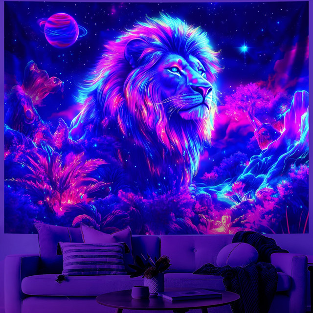 VIKAMA Wandteppich mit Neon-Löwen-Motiv im Cyberpunk-Stil, Mehrfarbiger Wandbehang für Schlafzimmer und E-Sport-Zimmer - Bild 1