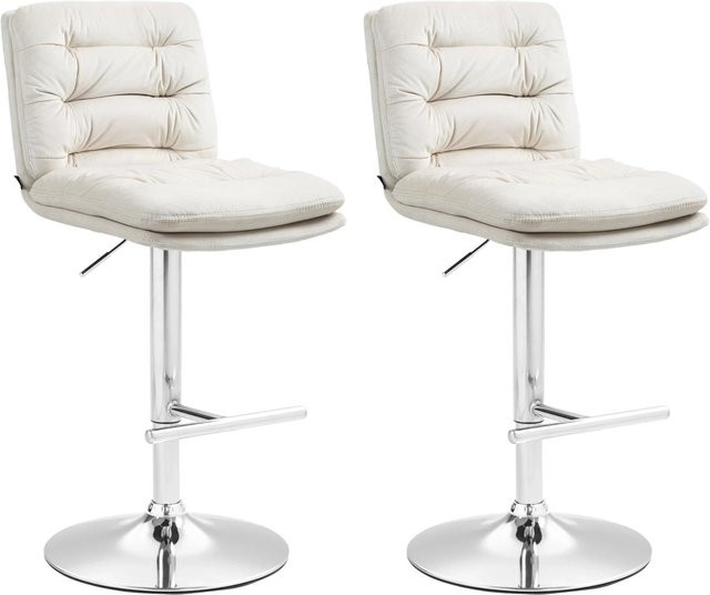 DELUKE Barhocker 2er Set TURIN Barstühle aus Samt in Creme mit Chromgestell und Rückenlehne - Bild 1
