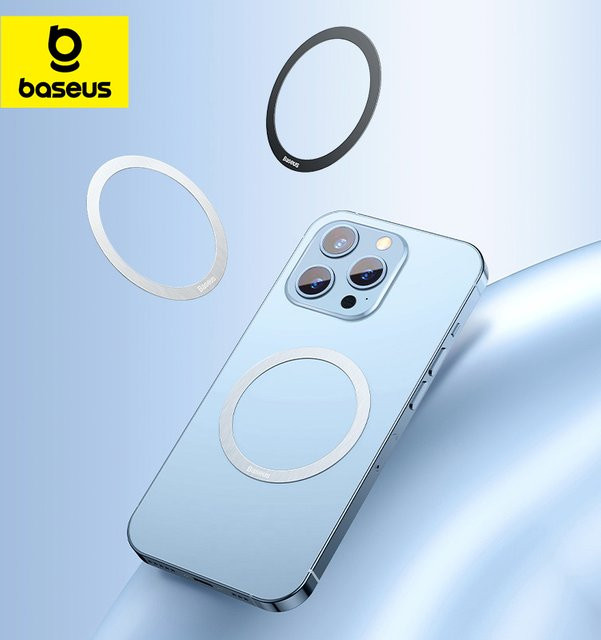 Baseus Magnetische Metallplatten Sticker Ringe in Silber für kabellose Ladegeräte und iPhone 17 Air 16 15 Pro Max Halterungen, 2 Stück - Bild 1