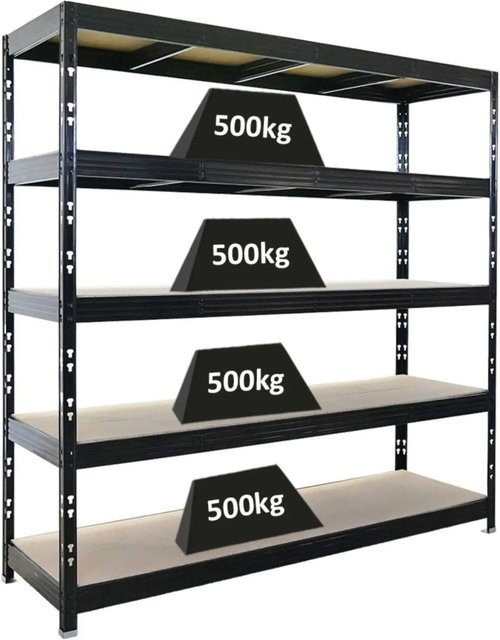 PROREGAL Profi Schwerlastregal Rhino Steckregal mit 5 Spanplatten-Ebenen in Schwarz, H x B x T: 200 x 200 x 60 cm - Bild 1