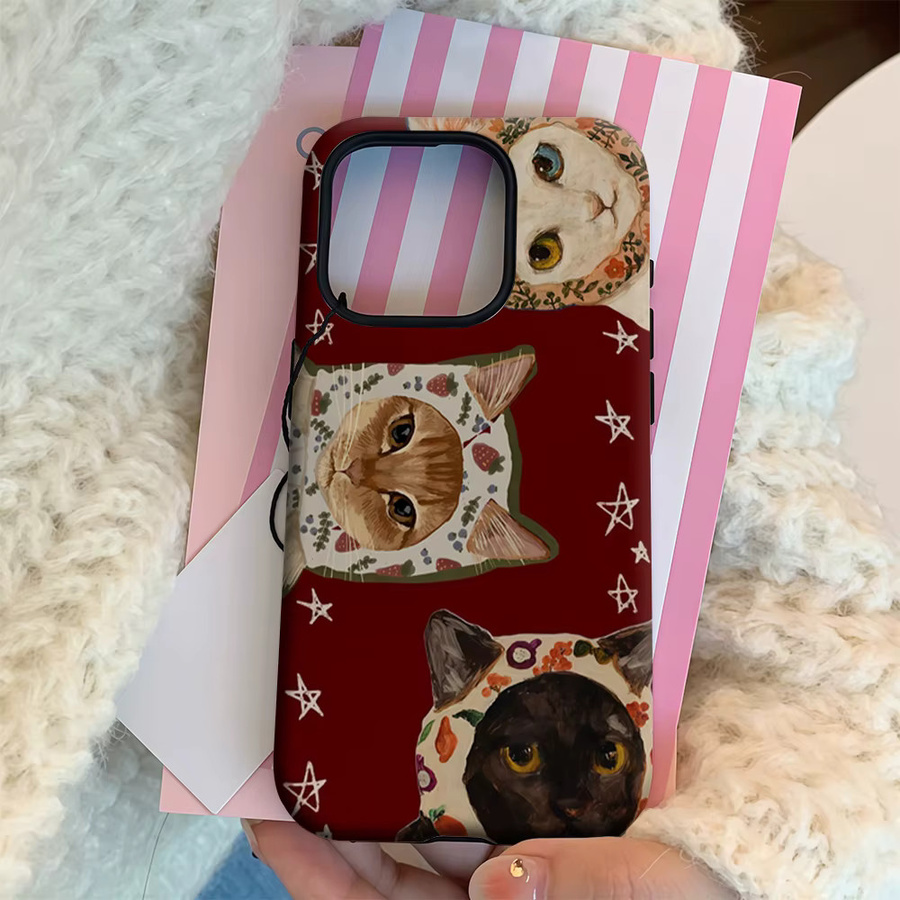 Handyhülle mit skurrilen Katzen in Mützen für Apple iPhone 17 16 15 14 13 12 11 Pro Max Plus mit doppelschichtiger Rückseite - Bild 4