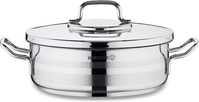Korkmaz Astra2 Low Casserole aus Edelstahl mit Deckel, Silber, Durchmesser: 32 cm, Höhe: 9 cm, 7 L - Bild 1