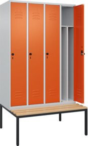 C+P Spind Classic PLUS Garderobenschrank mit Sitzbank, 4 Abteile, B/T/H: 212 x 120 x 81,5 cm, Sicherheits-Drehriegel, 4 Garderobenhaken, mittige Trennwand, Buche-Hartholz - Bild 1