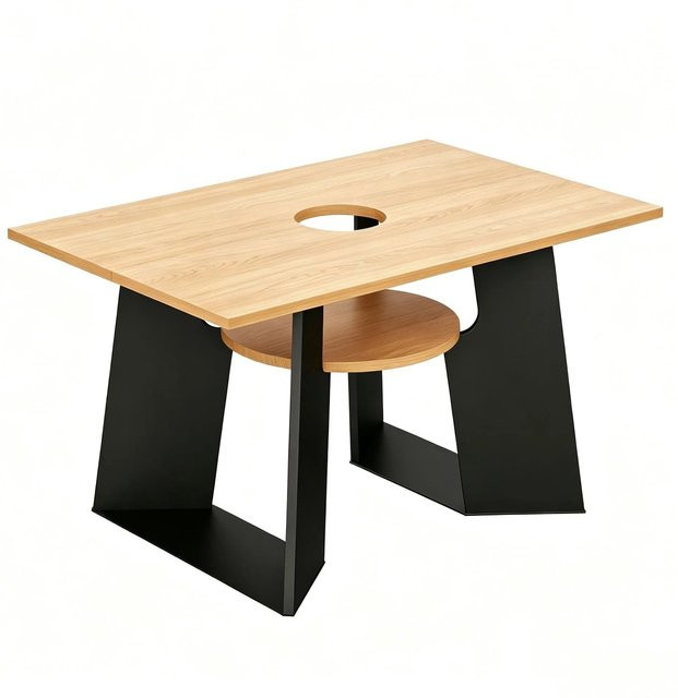 okwish Esstisch mit Haustierbereich und Ablagebrettchen für 6 Personen, modern, Natur/Schwarz, B: 130 cm, T: 85 cm, H: 75 cm - Bild 1