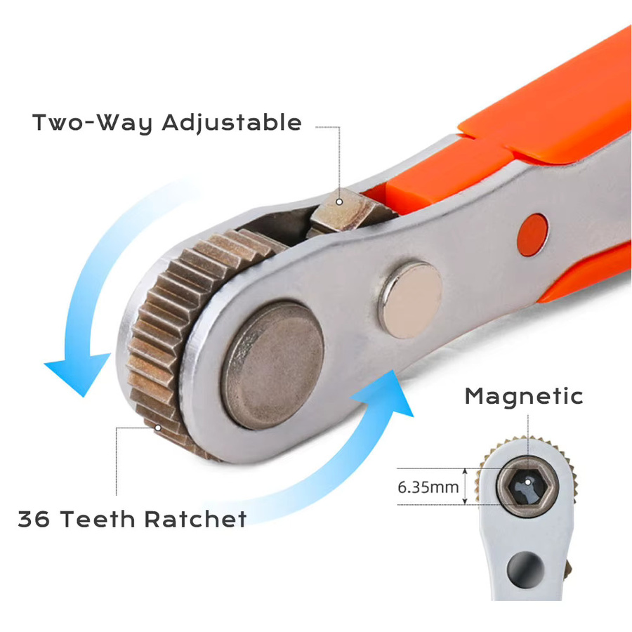Binoax Ratschenschlüssel-Schraubendreher-Set mit 8-teiligem S2 25 mm Bit-Set und 36 Zähnen in Orange - Bild 2