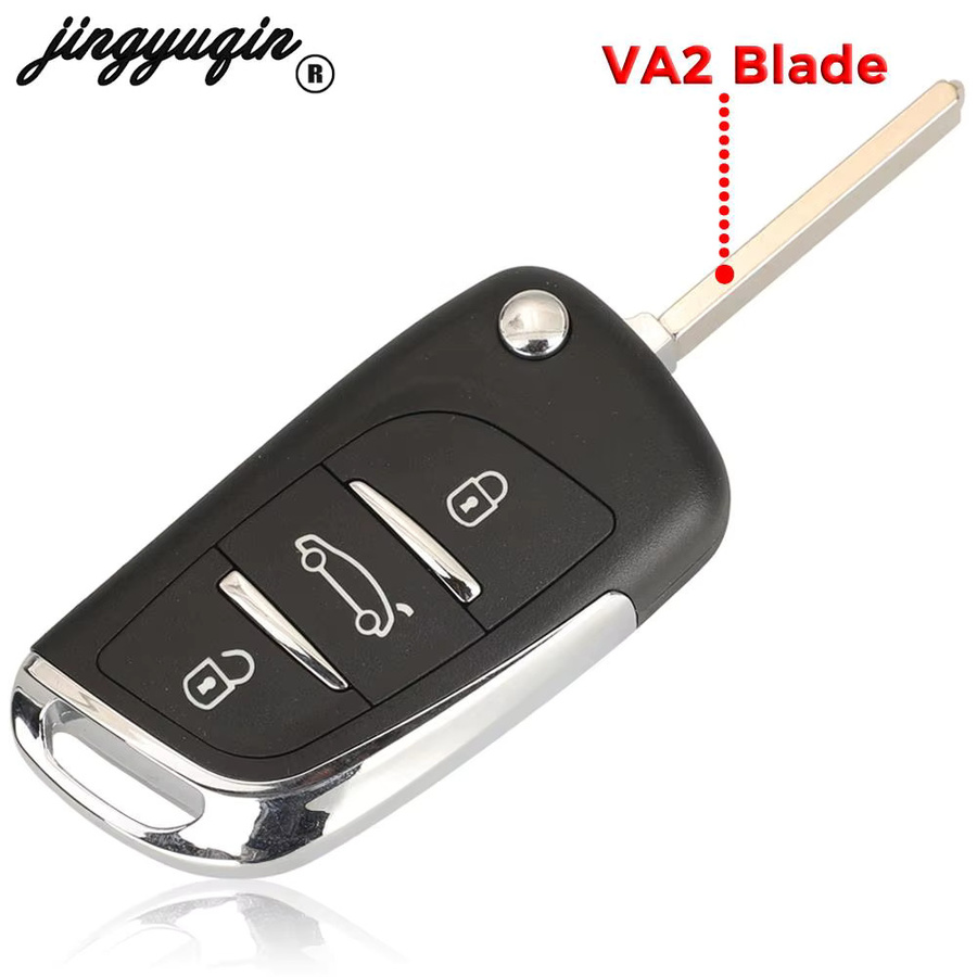 Jingyuqin Klappbarer Autoschlüssel mit 3-Tasten-Fernbedienung für Citroen DS4, C3, C4 und Peugeot 508, 433MHz ID46 Chip, Farbe: Schwarz - Bild 2