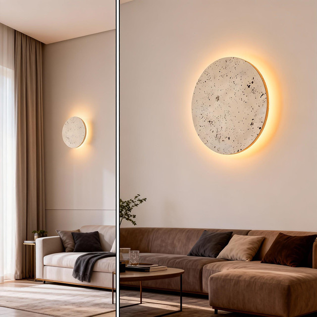 Feiyunlux Designer Wandleuchte aus Stein in Weiß, Runde Ambiente Wandlampe für Schlafzimmer, Wohnzimmer und Treppen mit Warmweißem Licht - Bild 1