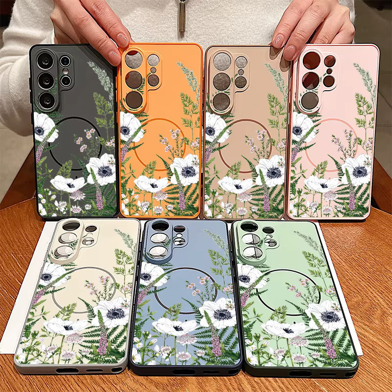 Magnetische Handyhülle mit Blumen- und Blattmuster für Samsung Galaxy S25 S26 Ultra Edge S24 S23 FE A17 A56 A37 A16 A55 A15 A36 A55 Cover in Schwarz - Bild 5