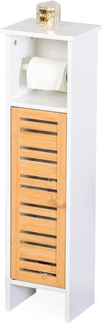 Relaxdays Toilettenpapierschrank aus MDF und Bambus in Weiß Natur mit Lamellenoptik, stehend mit 3 Ablagen, Höhe: 78 cm, Breite: 21 cm, Tiefe: 17 cm - Bild 1