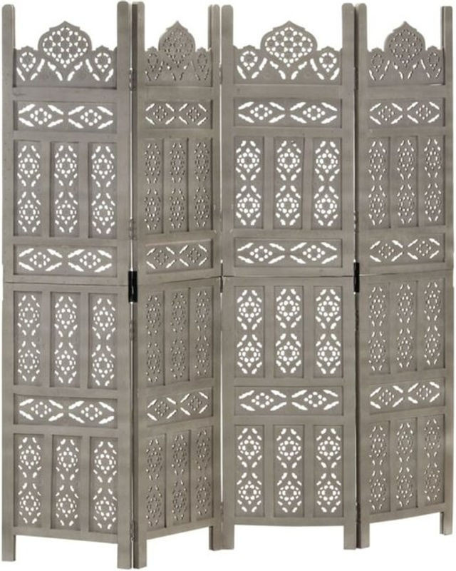 4-tlg. Raumteiler Vidaxl aus Mangoholz in Grau, handgeschnitzt, freistehend, B: 160 cm, H: 165 cm - Bild 1