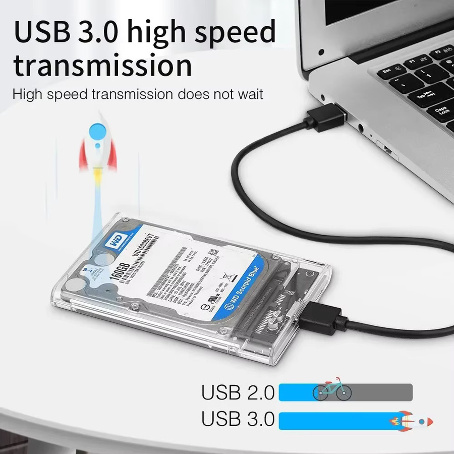 Congdi Externes 2,5 Zoll SATA Festplattengehäuse mit USB 3.0 und USB-C, UASP Unterstützung, Transparent, werkzeuglose Montage - Bild 2