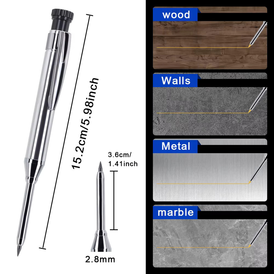 JOMPENS Professioneller Metall-Langkopf-Zimmermannsbleistift in Schwarz mit Graphitminen für Schreiner-Markierungen und technische Zeichnungen - Bild 2