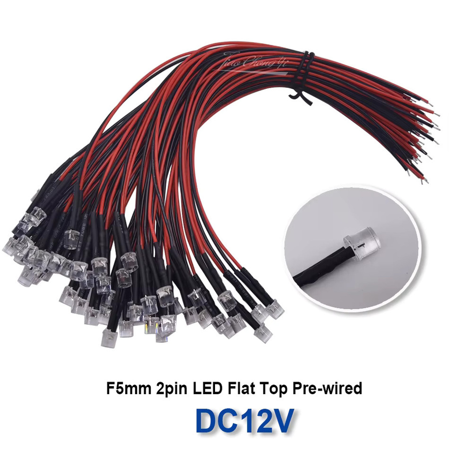 10 Stück TiaoChongYi flache LED Set mit 3 mm und 5 mm Durchmesser, vorverdrahtet für DC 5 V-12 V, wasserklar in Rot, Gelb, Blau, Grün, Weiß, Orange, Rosa und UV-Licht - Bild 2