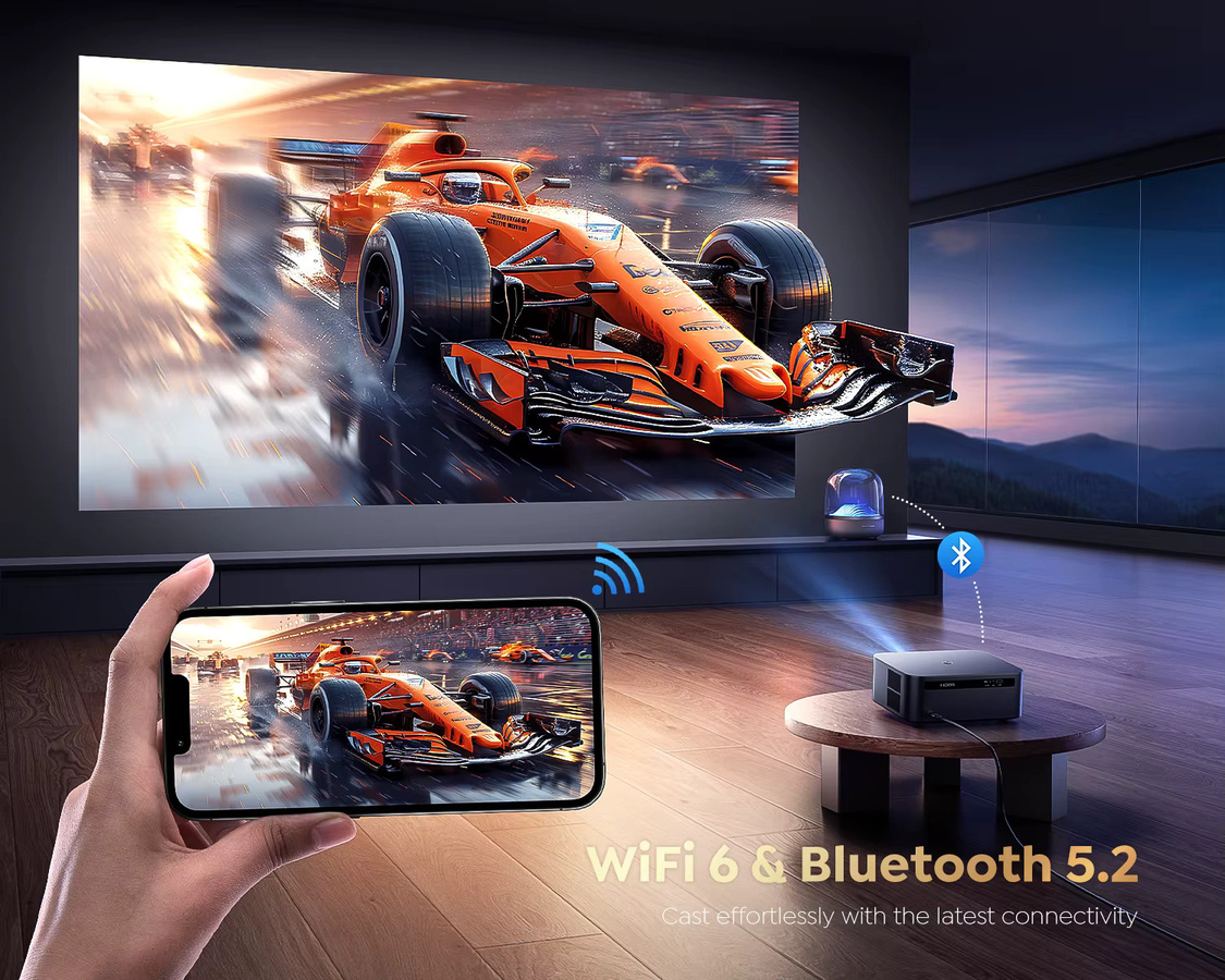 WIMIUS Smart 4K UHD Android Projektor mit Autofokus, WLAN und Bluetooth 5.2, Dolby Heimkino Google TV, Schwarz - Bild 4