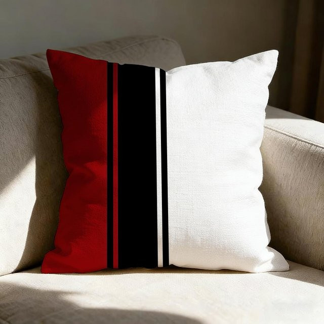 Moderne Kissenhülle JMG Clothing rot-schwarz gestreift, beidseitig bedruckt, B/H: 60 x 60 cm - Bild 1