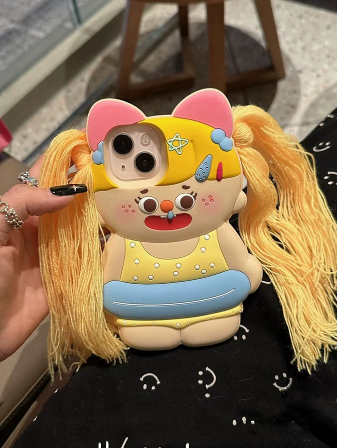 Weiche Silikon Handyhülle für Apple iPhone mit 3D Gelbes Haar Schwimmen Kreis Mädchen Design in Gelb und Multicolour - Bild 2