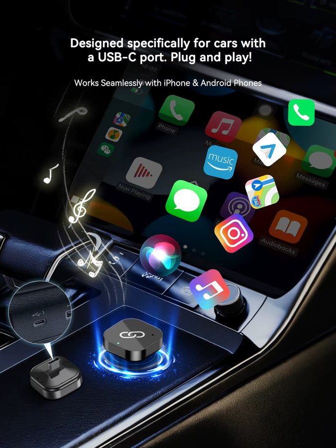 Spedal 2-in-1 CarPlay und Android Auto Adapter USB-C, kabelloser Dongle in Schwarz - Bild 3