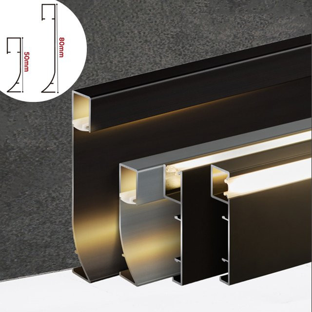 Khelse LED-Aluminiumprofil für die Einbau-Wandverkleidung als Sockellinie und Fußleiste in Weiß, H: 50 mm, B: 80 mm - Bild 1