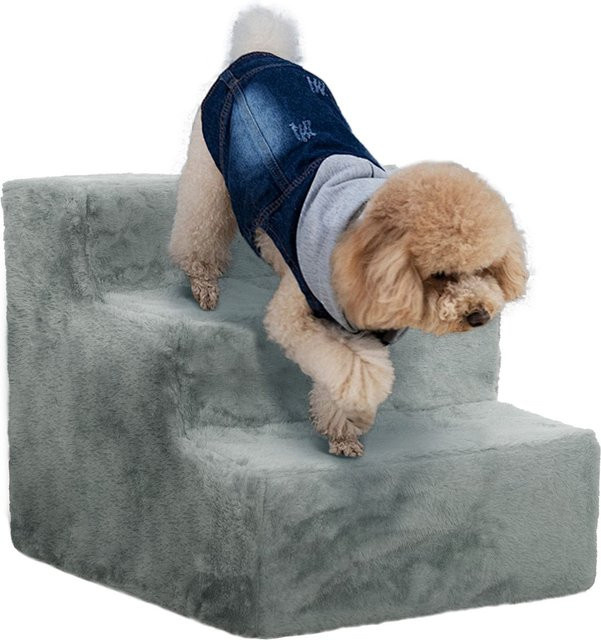 PawHut Hundetreppe mit 3 Stufen aus Flanell in Grau, Höhe: 35 cm - Bild 1