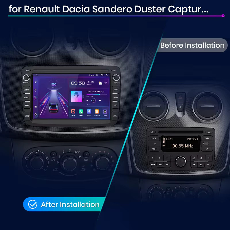 Junsun Wireless CarPlay und Android Auto Multimedia Radio für Renault Dacia Duster Sandero Captur Xray Logan 2 Symbol Dokker, 7 Zoll, Schwarz - Bild 1