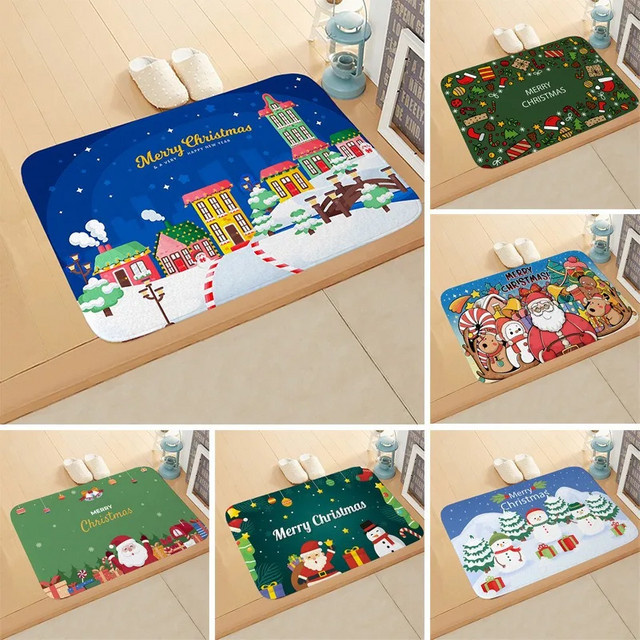 VIKAMA Weihnachtliche Fußmatte mit Weihnachtsmann- und Schneemann-Design, rutschfest und weich, Mehrfarbig, B/T: 60 x 40 cm - Bild 1