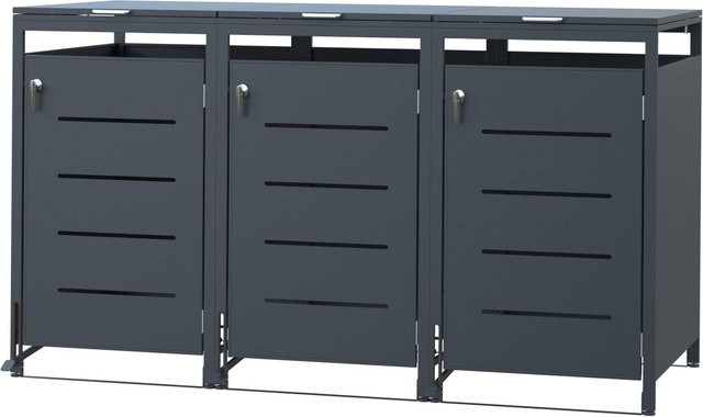 CHILLROI 3er Mülltonnenverkleidung CUBO mit Pedal aus verzinktem Stahl, Anthrazit, H x B x T: 204 x 80 x 118,5 cm - Bild 1