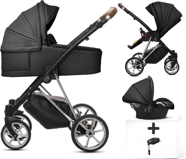 TPFLiving 4in1 Kinderwagen Royal aus Kunstleder in Onyx mit silbernem Gestell - Bild 1