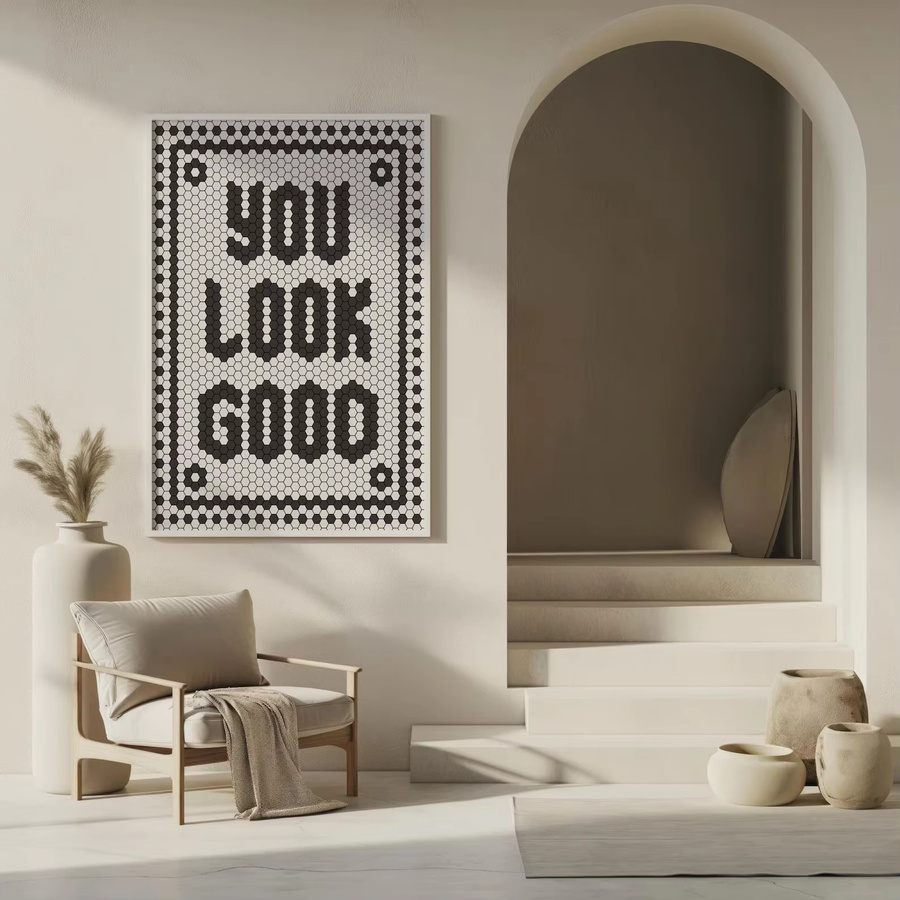 Modernes Wandkunst Poster You Look Good mit Typografie und geometrischem Hexagon-Design in Weiß als Digitaler Download von SHENCHEN - Bild 2