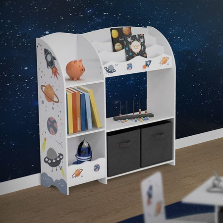 Joyz Kinderregal Weltraum-Motiv in Weiß und Grau mit 8 Ablagefächern, B/T/H: 93 x 30 x 98 cm