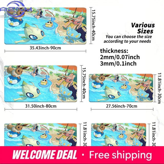 Potdemiel Gaming-Schreibtischunterlage Pokemon Summer Pool Party Eevee Celebi Mauspad, Mehrfarbig - Bild 1