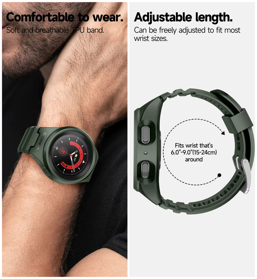 Dexnor Uhrenarmband mit Gehäuse, Silikon, Schwarz, Unisex, 45 mm - Bild 3