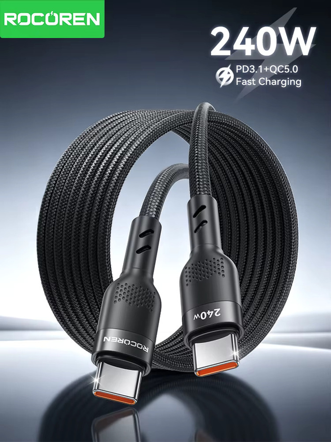 Rocoren USB-C auf Typ-C PD Schnellladekabel 240W in Schwarz für MacBook, iPad, Xiaomi und iPhone 16 Pro Max - Bild 2