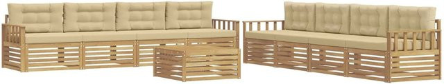 vidaXL Outdoor-Sofagarnitur 9-teilig aus Akazienholz mit Kissen in Weiß und Beige - Bild 1