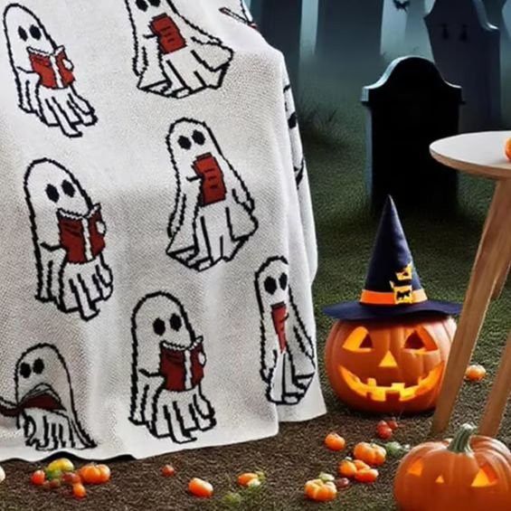 APWIKOGER Geister-Lesedecke Halloween Überwurfdecke in Weiß - Bild 1