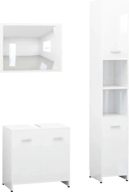 vidaXL 3-tlg. Badmöbel-Set Modell 6 aus Holzwerkstoff in Weiß, H x B x T: 183,5 x 30,0 x 10,0 cm - Bild 1