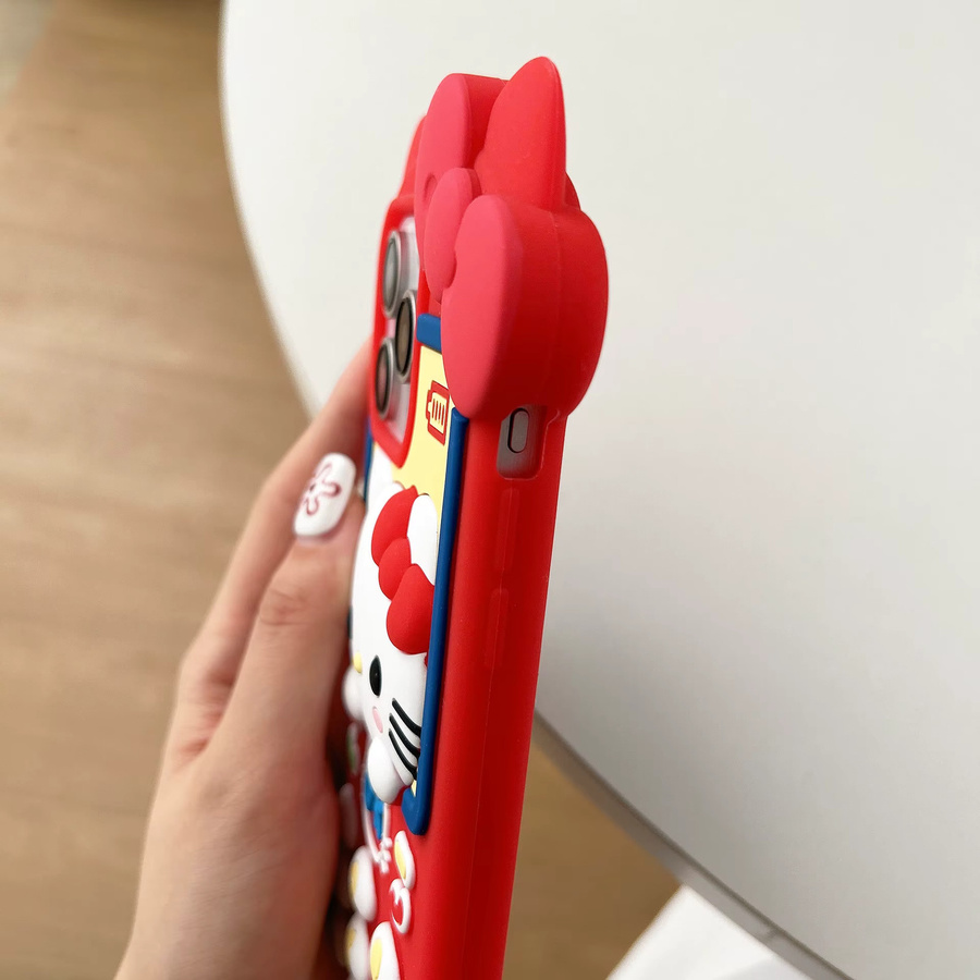 Hello Kitty Handyhülle für Apple iPhone 17 16 15 14 13 Pro Max Plus in Rot mit Anime Silikon-Rückseite und Schlaufe - Bild 3