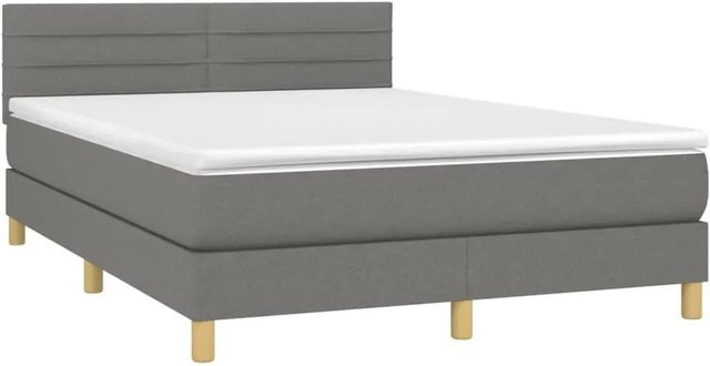 vidaXL Boxspringbett mit Matratze in Dunkelgrau, Hybridbett mit LED-Unterbettbeleuchtung und USB-Anschluss, B/T: 140 x 200 cm - Bild 1