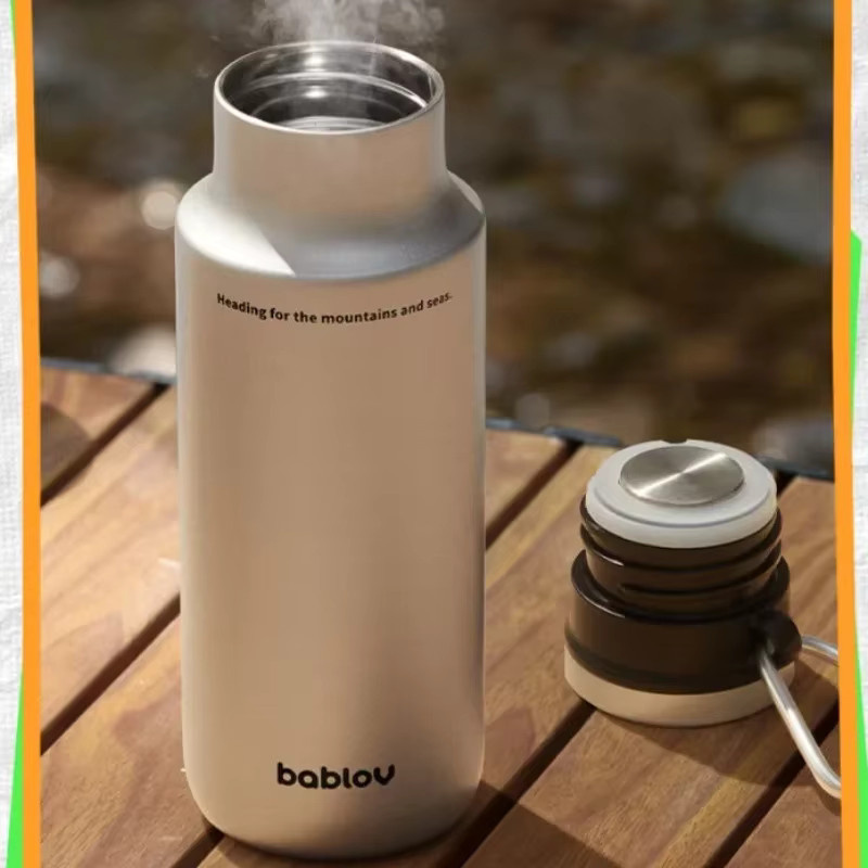 Bablov Thermos-Wasserflasche aus 316L Edelstahl in Silber, 480 ml, auslaufsichere Isolierflasche für Outdoor, Camping und Wandern - Bild 3